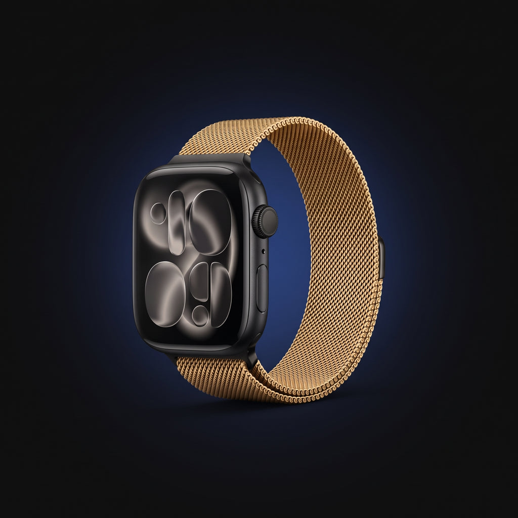 Gold Milanese band fitted to a watch — watch not included