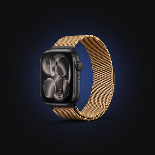 Gold Milanese band fitted to a watch — watch not included
