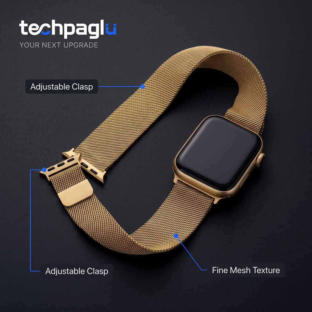 Milanese band fit and detail illustration — watch not included
