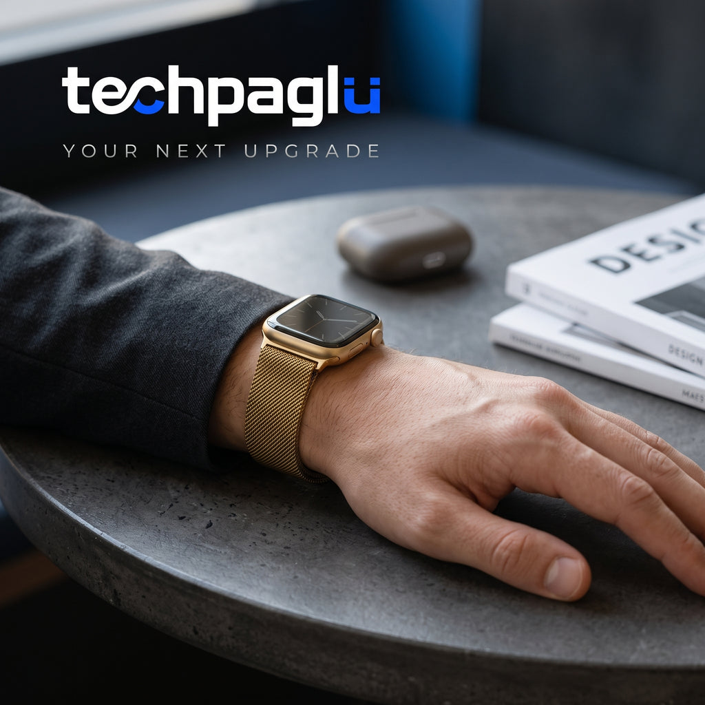 Gold Milanese band on wrist — watch not included